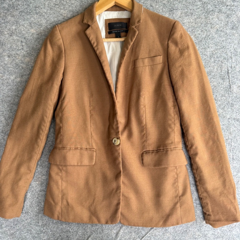 J.Crew Regent Blazer Womens 0 Camel Brown Wool Blend Single Button Tailored Jkt - Picture 2 of 8